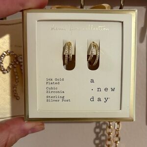 14k gold plated a new day Gold-Tone Cubic Zirconia Double Hoop Earrings